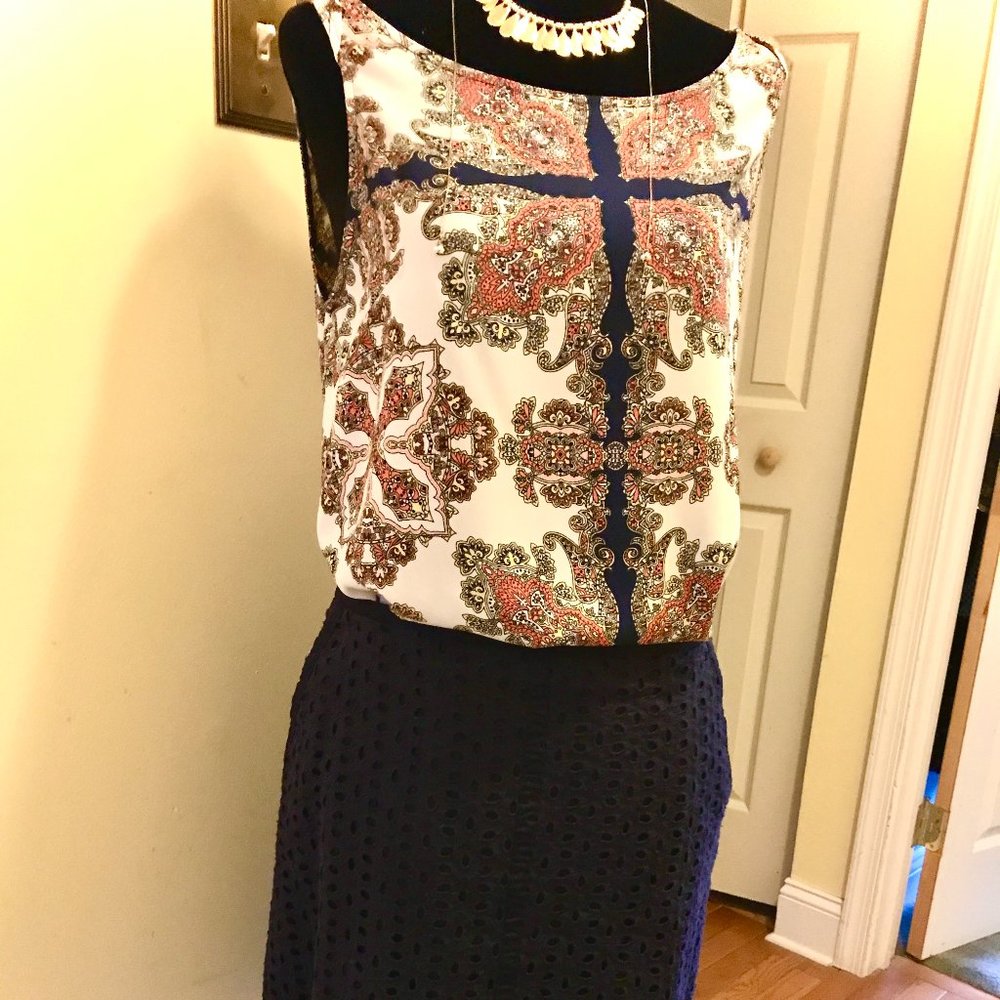 Blue skirt with paisley blouse. - Skirt size 4 and blouse small